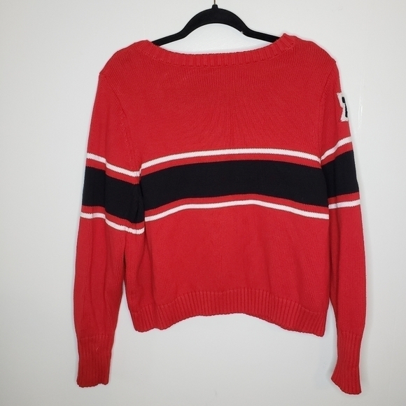 Asos Red Striped Cotton Varsity Cropped Sweater Size 16 - Picture 4 of 4